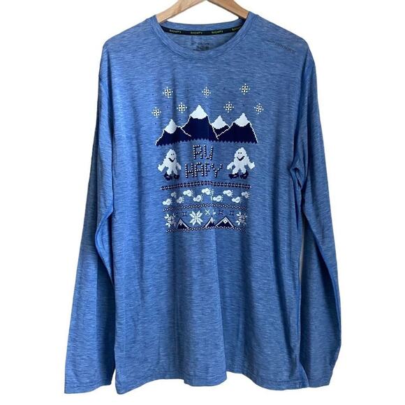 Lot 2 Brooks Run Happy Long Sleeve Shirts XL Spread Cheer Yeti Holiday Graphic - Picture 2 of 11